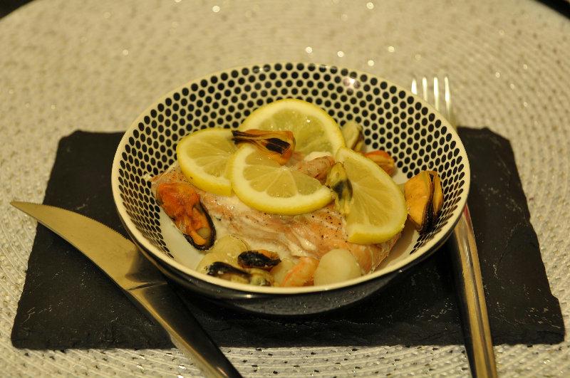 Papillote de saumon aux crustacés